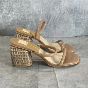 Dolce Vita Women's Cafe Croc Embossed Nancie Block-Heel Square-Toe Sandals SZ 8